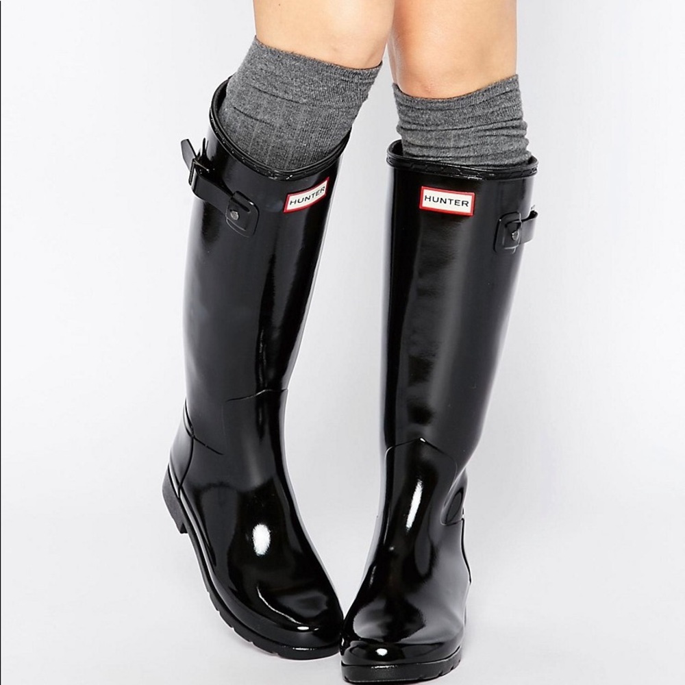 Hunter Tall Black Glossy Boots - Picture 1 of 8